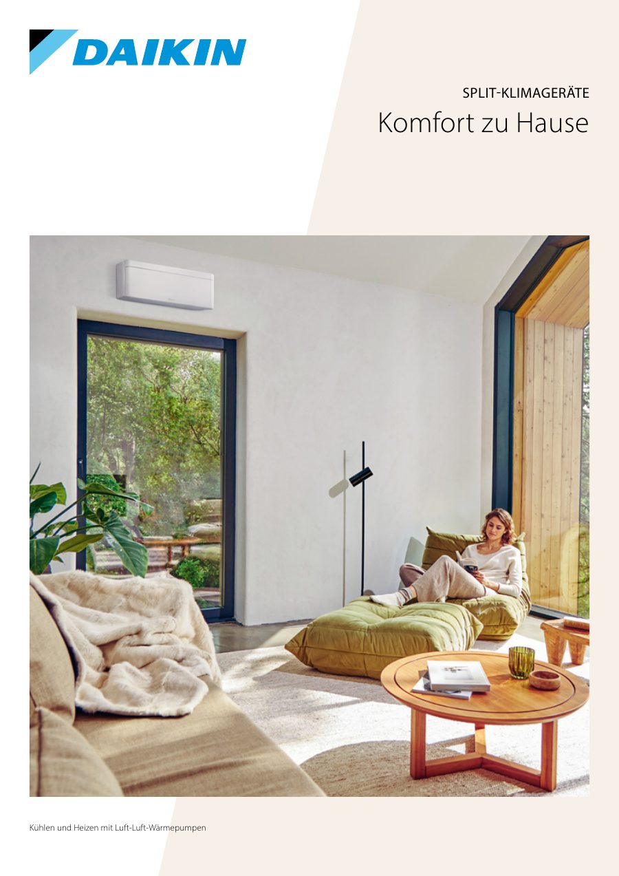 Titelseite der Broschüre Daikin Split-Klimageräte – Ausgabe 02/2026 – Komfort zu Hause
