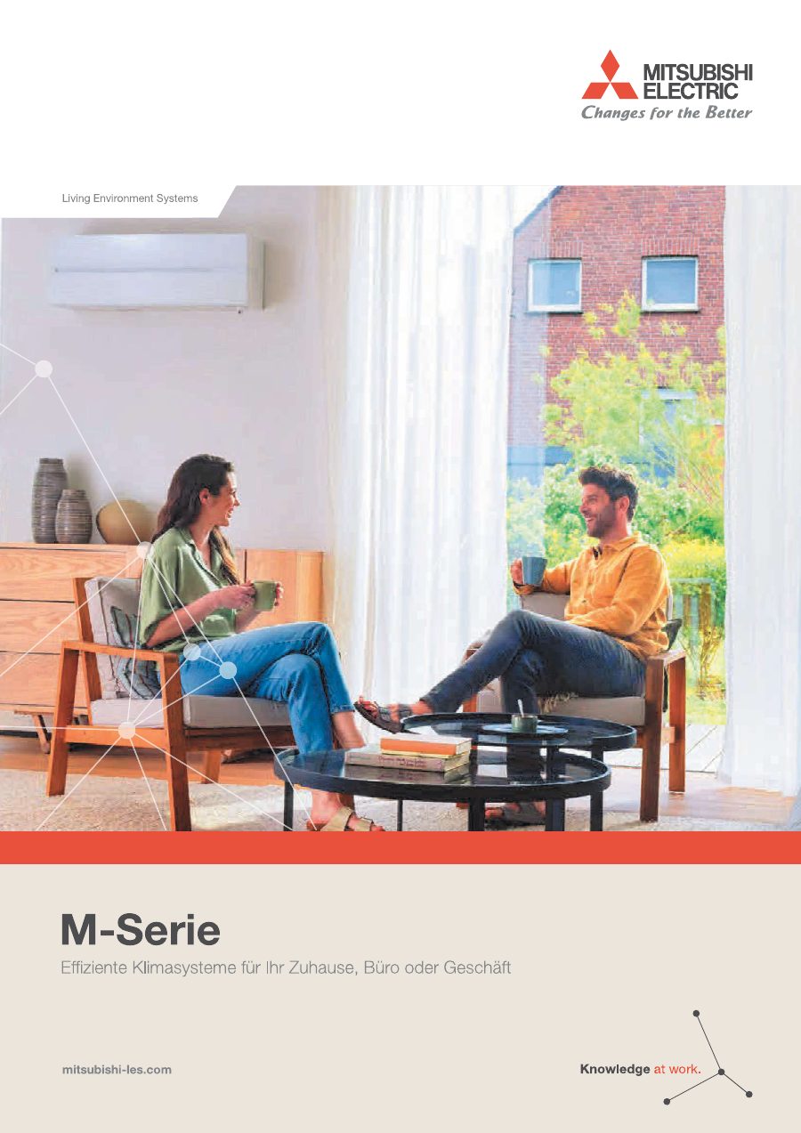 Titelseite der Broschüre Mitsubishi Electric M-Serie – Klimasysteme für Zuhause, Büro und Geschäft